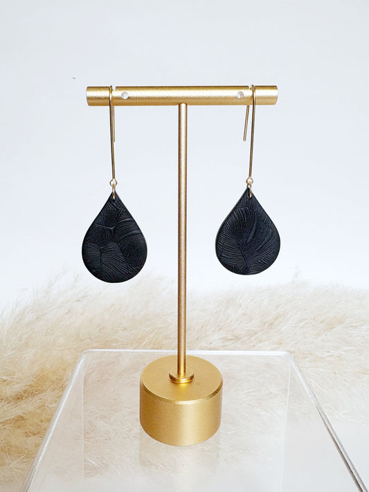Clay Earrings | Black Texture Teardrop Dangle