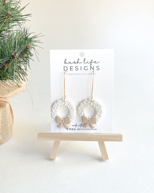 Clay Earrings | Speckled Off-White Christmas Wreath Dangle