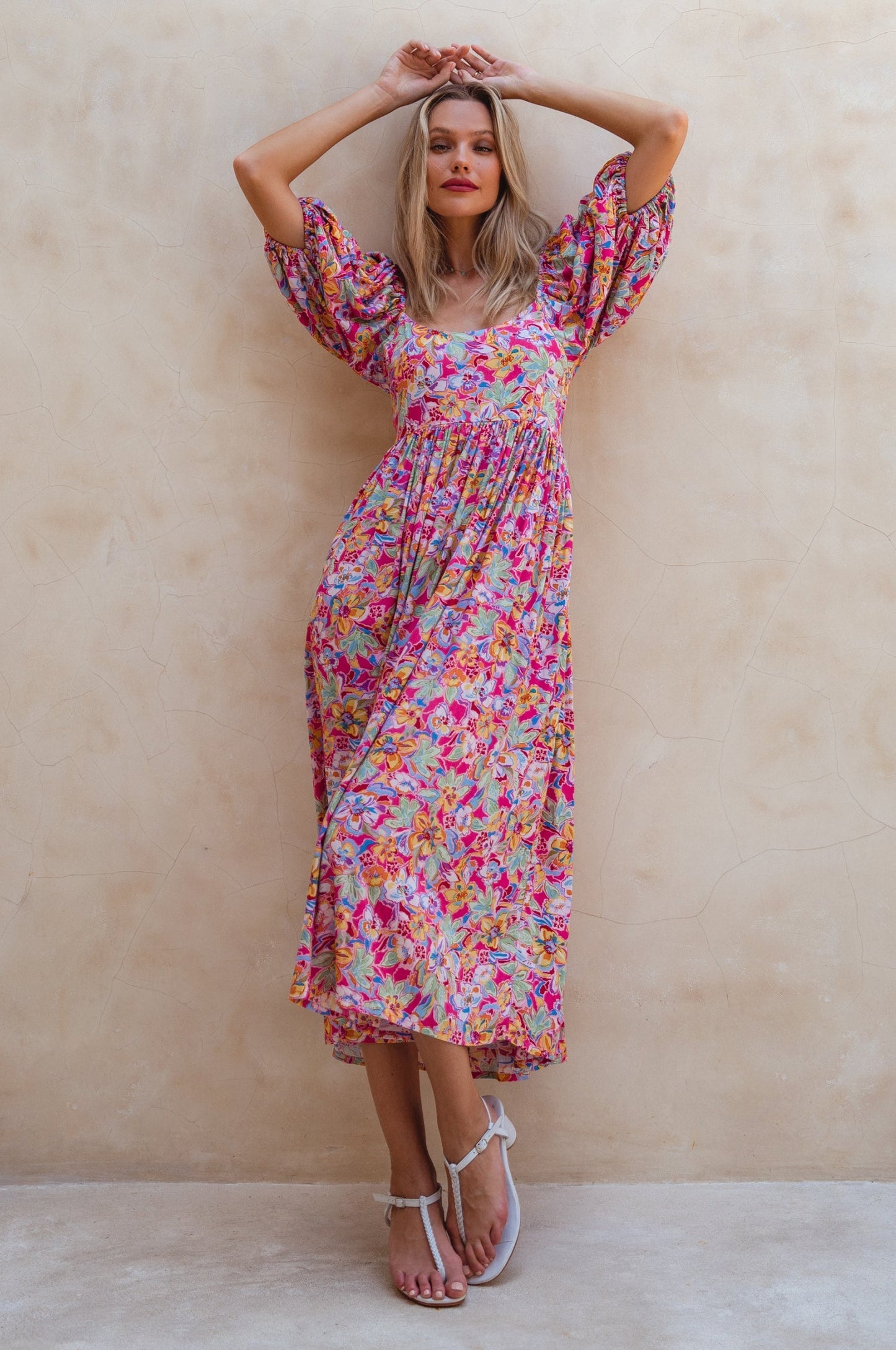 Violeta Puff Sleeve Midi Dress (Sale)